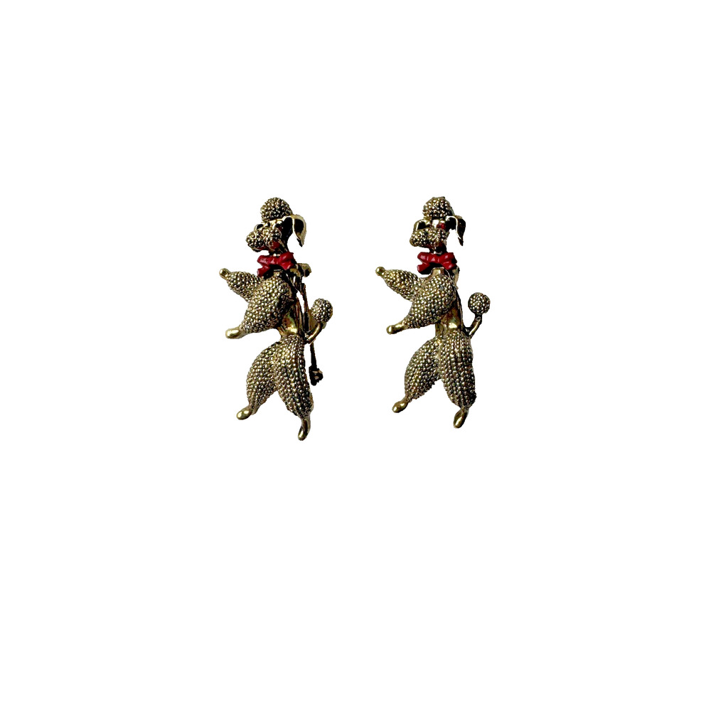 Vintage poodle dog rhinestone brooches articulated set of 2
